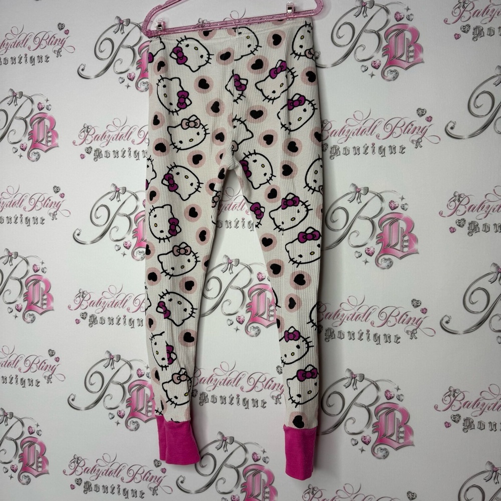 Hello kitty leggings waffle knit thermal cat pants kids cute pink stretchy
